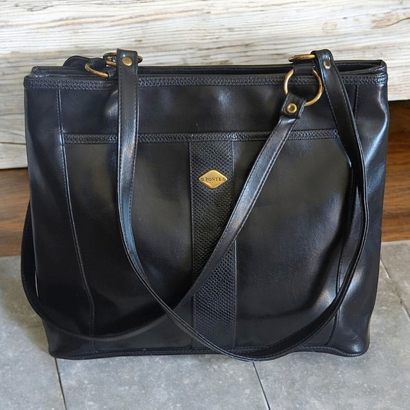 Ponte Classic Black Leather Minimalist Tote with Gold-Toned Detail - Picture 1 of 16